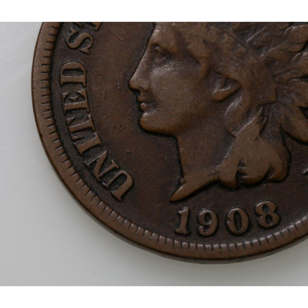 1908-S 1C Indian Cent in Fine Condition, All Brown Color, Fully Readable LIBERTY