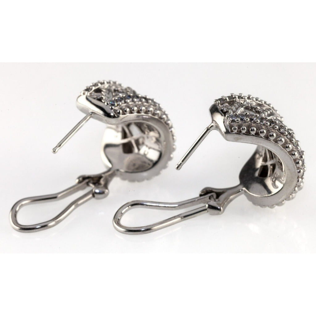 Judith Ripka Sterling Silver CZ Basketweave Huggie Earrings w/ Omega Backs