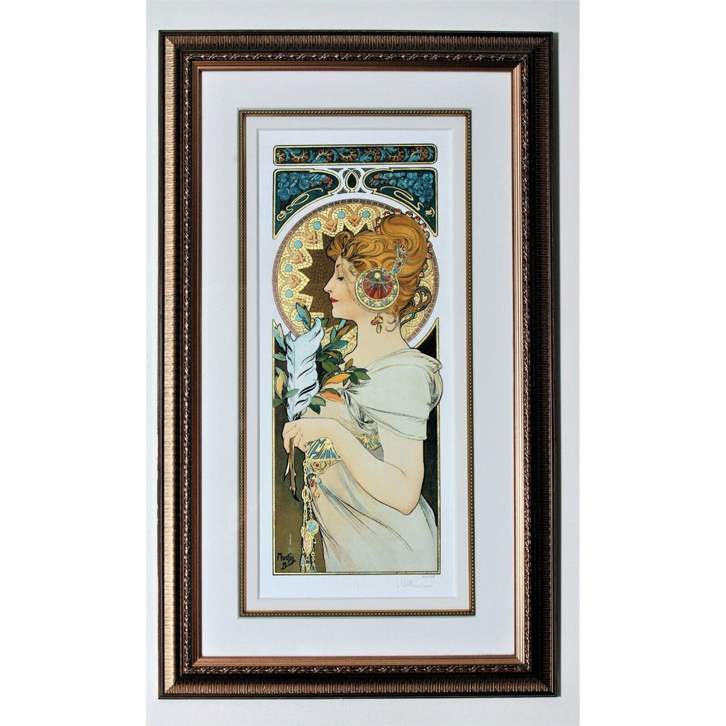 "Feather" 1899, Alphonse Mucha Signed LE No.207/475 Giclée Framed