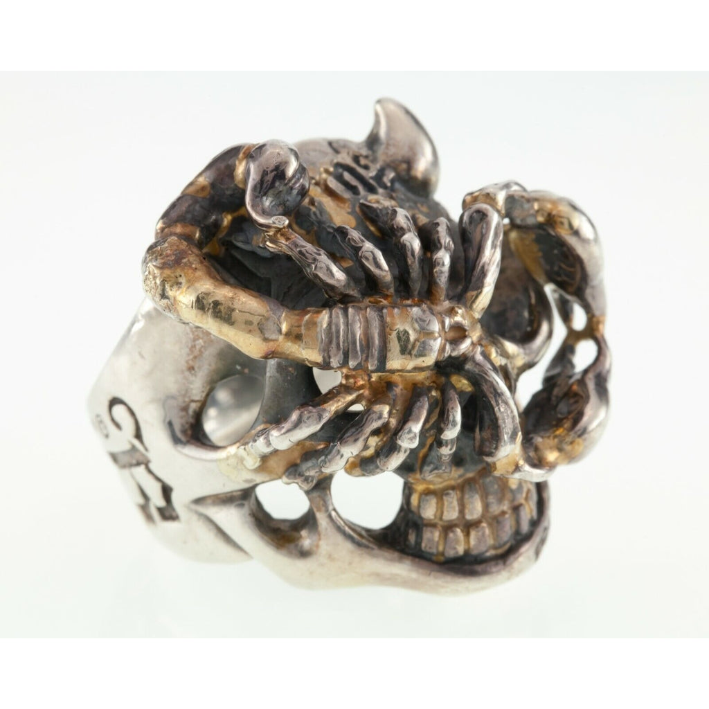 Bill Wall Leather Sterling Silver Custom Master Ring Skull Scorpion Gold Overlay