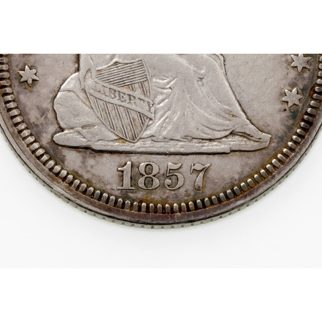 1857 25C Seated Liberty Quarter in XF Condition, Nice Rim Toning