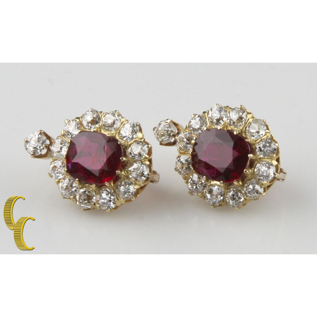 4.12 carat Unaltered Natural Ruby 18k Yellow Gold Lever-back & Diamond Earrings