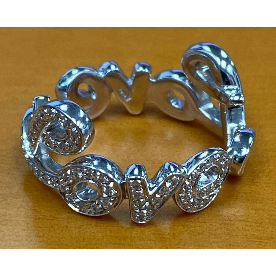 Robrto Casarin 18k White Gold "Love" Script 0.40ct Diamond Ring Size 6.75 7.9g