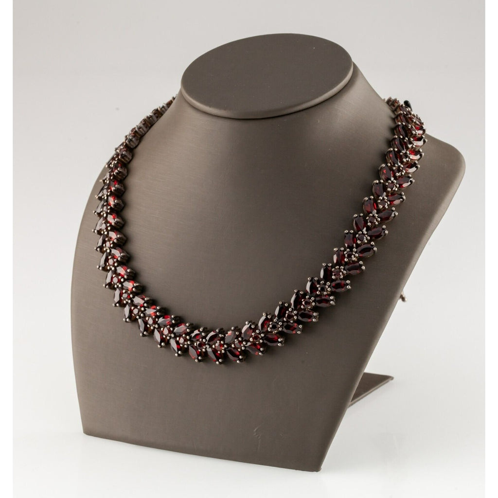 Silver Marquise and Round Garnet Cluster Necklace Gorgeous!