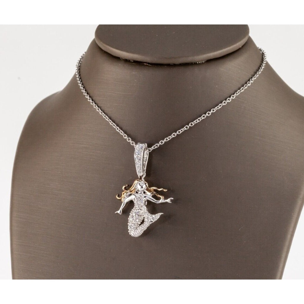 Gorgeous Mermaid with Accenting CZ Pendant/ Necklace In Sterling Silver, 16-18"