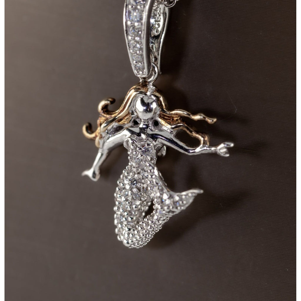 Gorgeous Mermaid with Accenting CZ Pendant/ Necklace In Sterling Silver, 16-18"