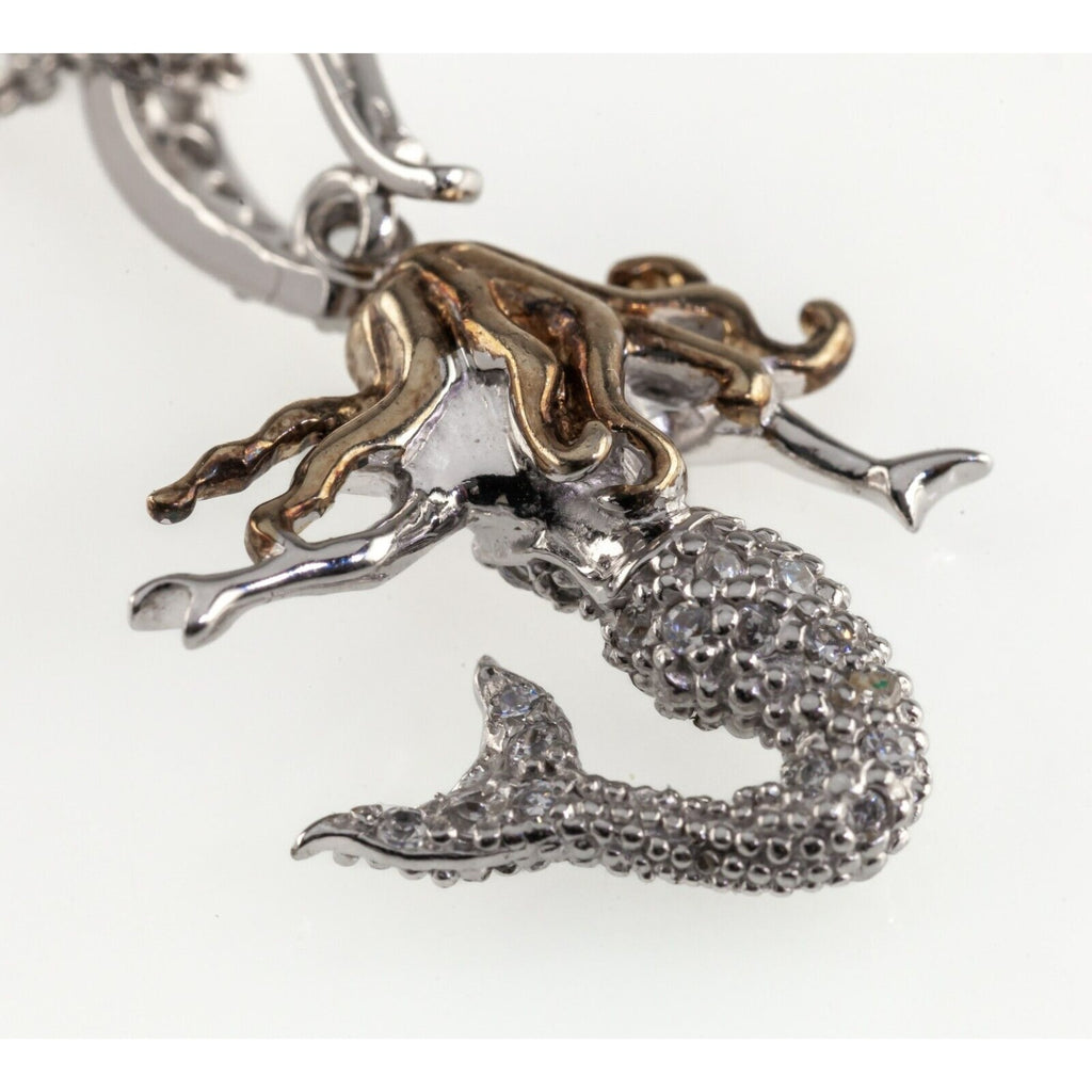 Gorgeous Mermaid with Accenting CZ Pendant/ Necklace In Sterling Silver, 16-18"