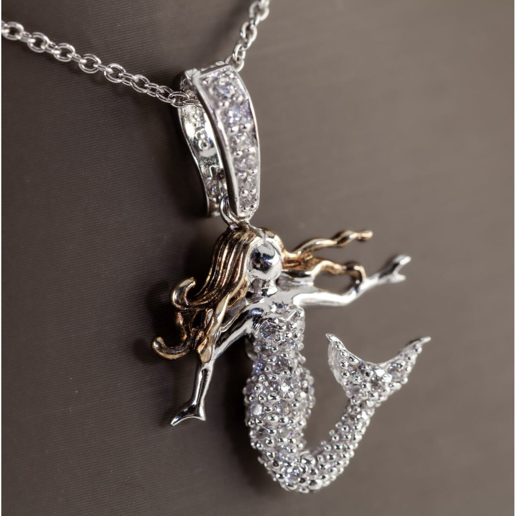 Gorgeous Mermaid with Accenting CZ Pendant/ Necklace In Sterling Silver, 16-18"