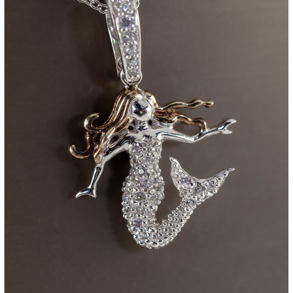 Gorgeous Mermaid with Accenting CZ Pendant/ Necklace In Sterling Silver, 16-18"