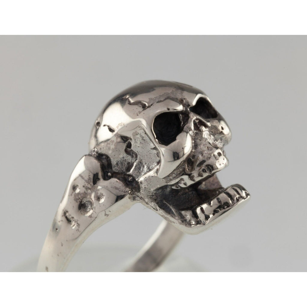 Men's Biker Skull and Bone Sterling Silver Band Ring Size 9.50