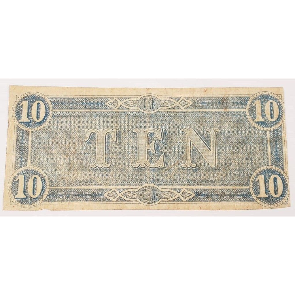 $10 Confederate Note in Extra Fine XF Condition T-68 Seventh Series
