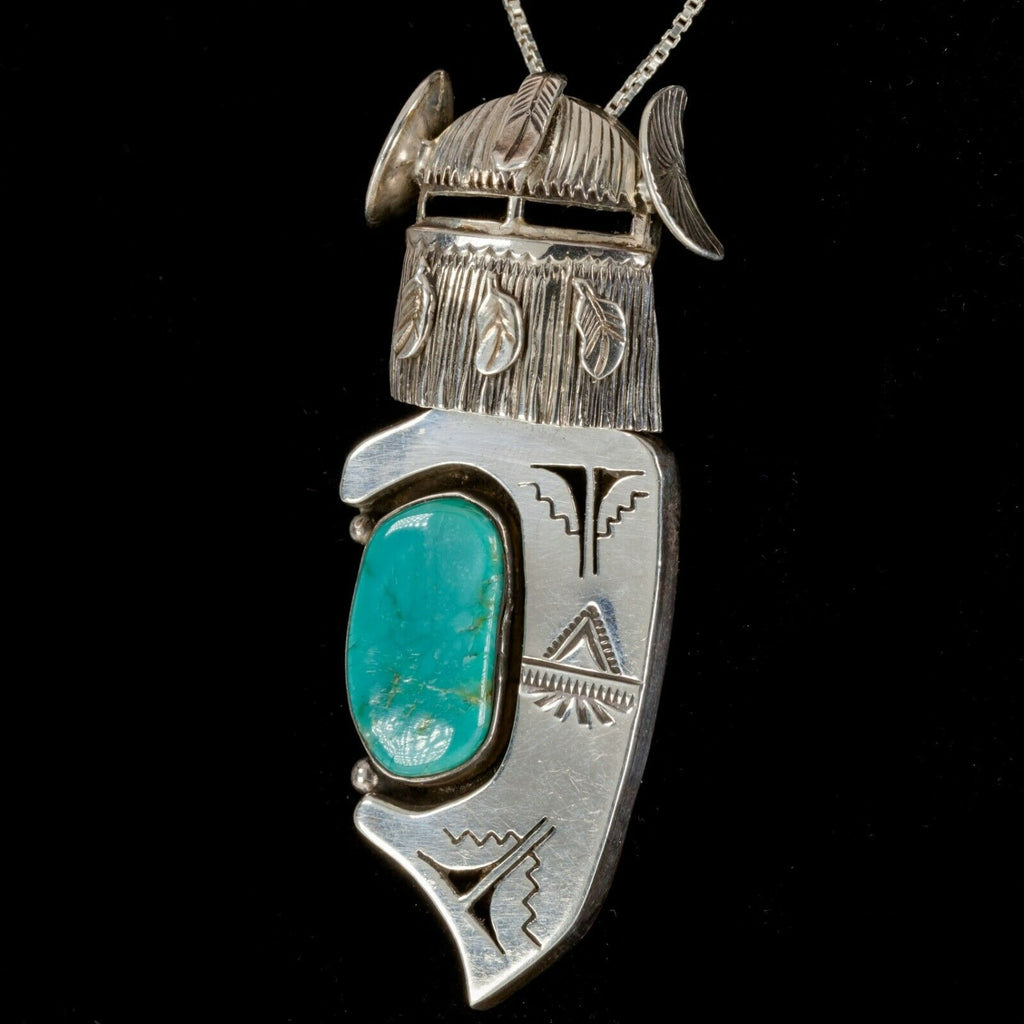 Nelson Morton Navajo KACHINA Sterling & Turquoise pendant/Pin 70 mm Long