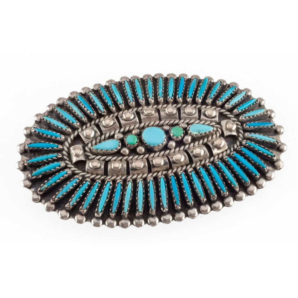 Zuni Turquoise Needlepoint Pendant/Brooch in Sterling 75mm X 48mm
