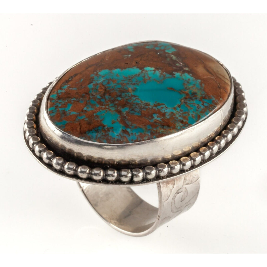 Egyptian Turquoise Oval Sterling Silver Ring Sz 9.75