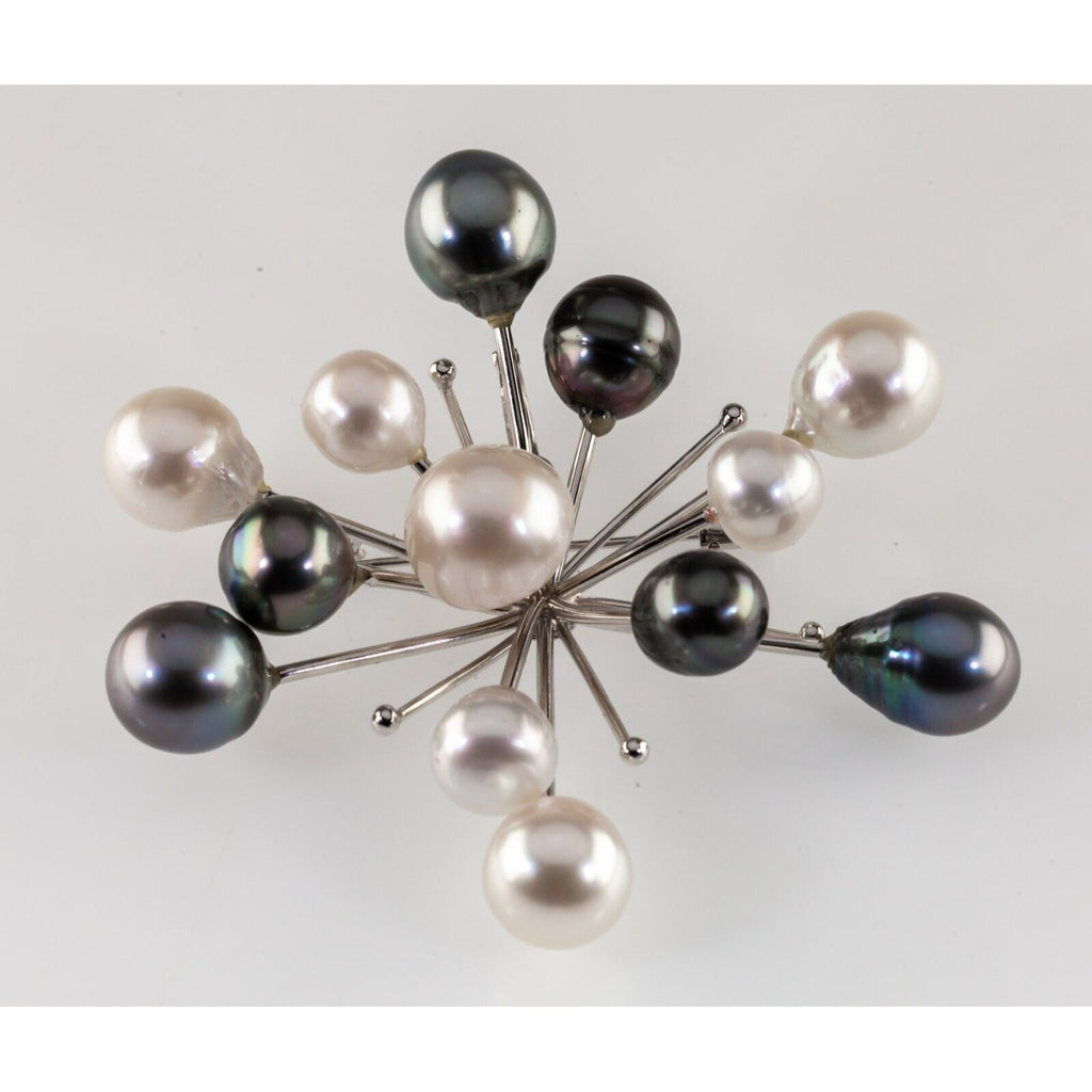 Gorgeous Silver Starburst Firework Baroque Pearl Brooch Unique!