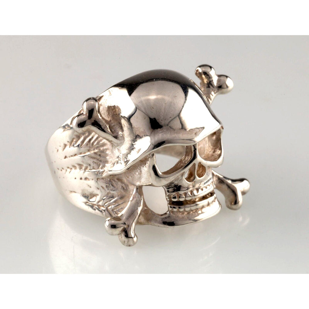 Men's Biker Skull and Cross Bones Sterling Silver Ring Size 8.50