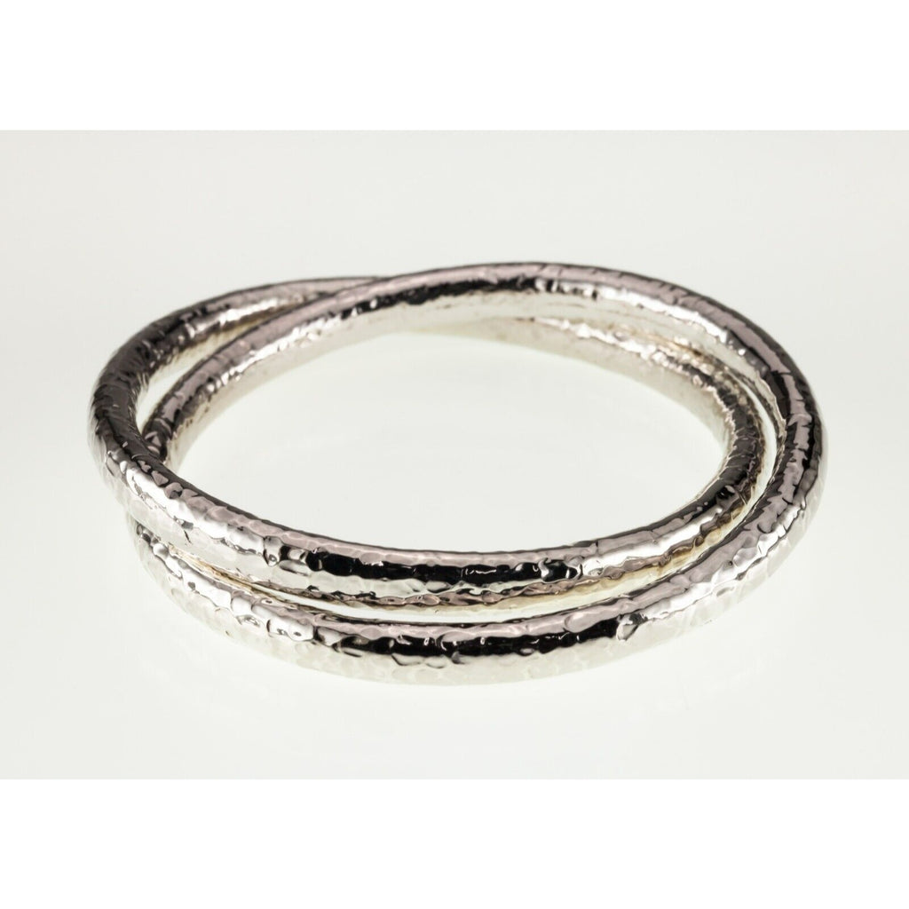 Sterling Silver Two Interlaced Bangle Bracelets with A Hammer Finish 41.2gr