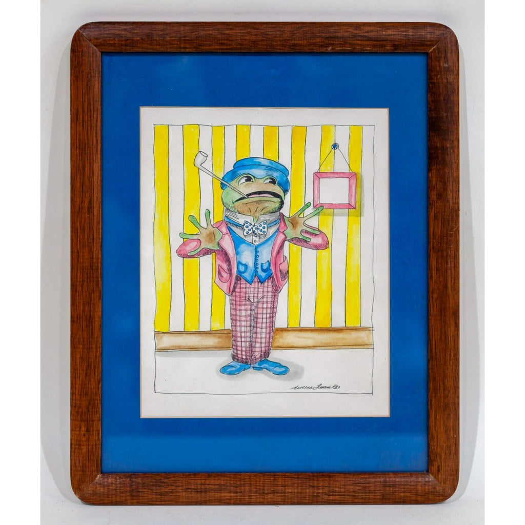 Untitled Watercolor on Paper of a Dapper Frog by Daveena Limonick Framed