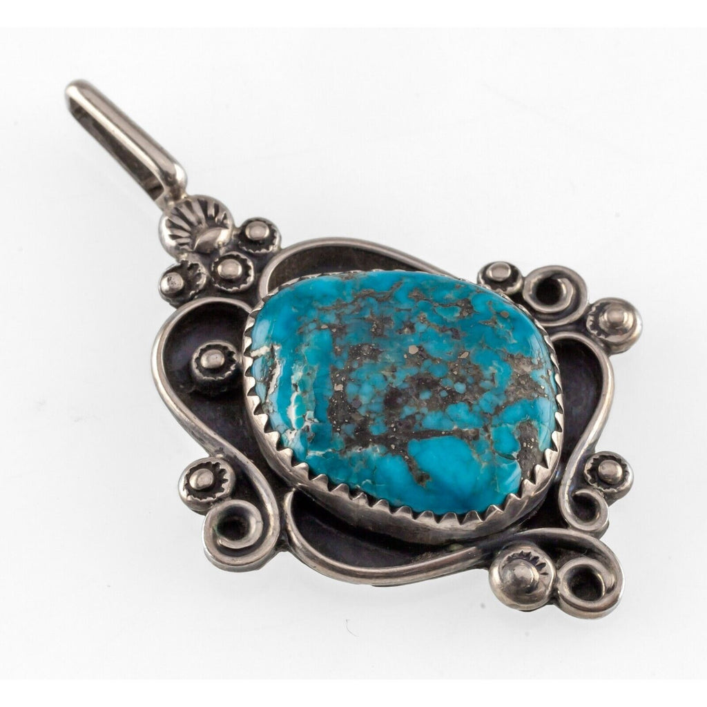 Navajo Sterling Silver Turquoise Pendant Signed FPB, Nice Wire work!