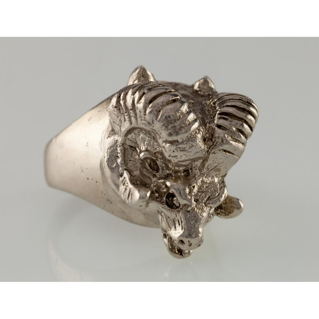 Ram Head Sterling Silver Ring Size 8.5