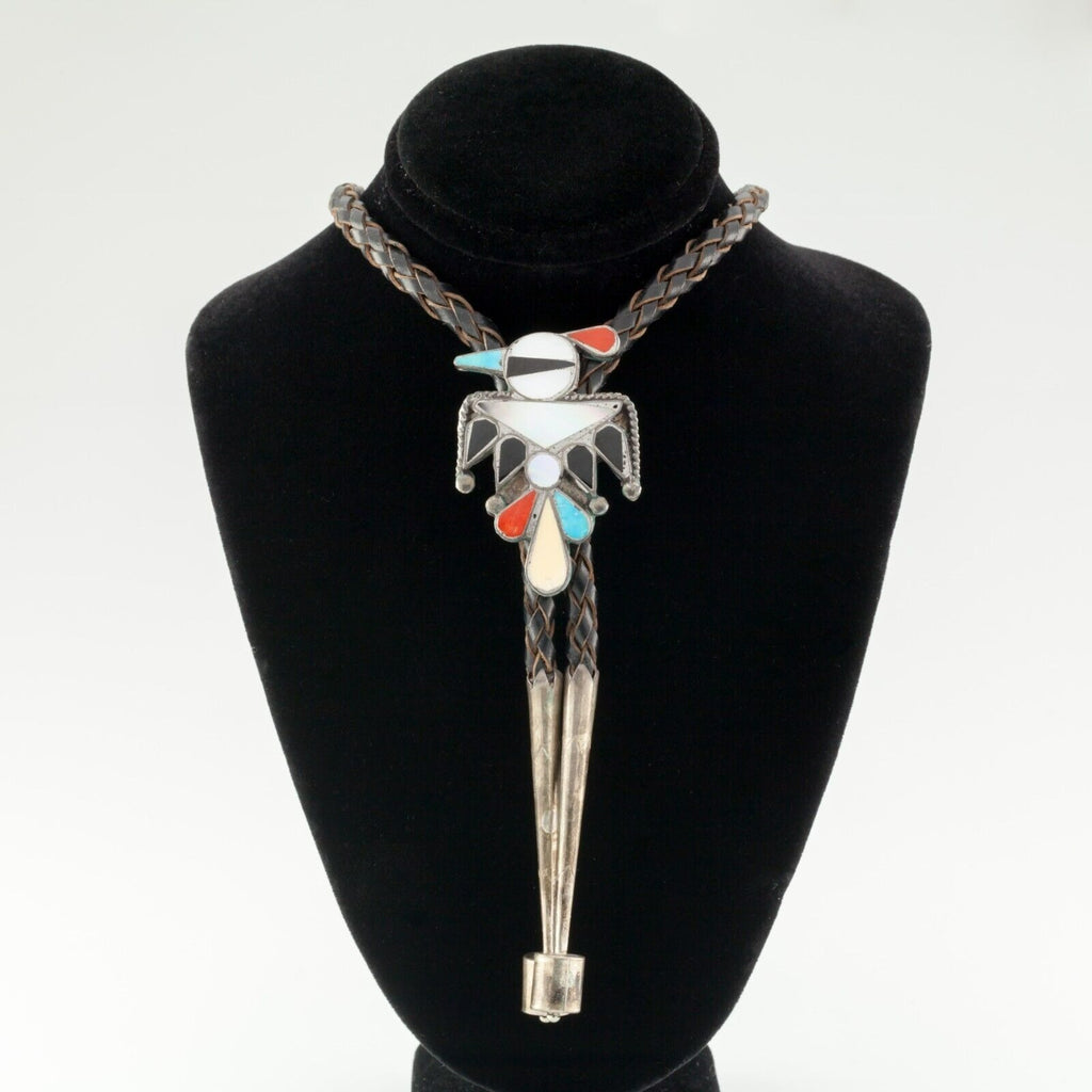 Vintage Zuni Bird Sterling Silver & Inlay Bolo Tie