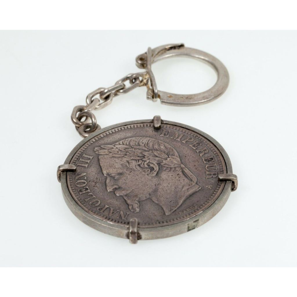 1870 France 5 Francs Silver Frame Set Coin Key Chain Set
