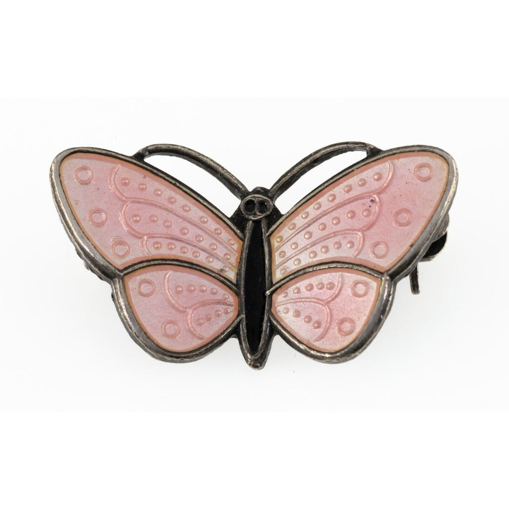 Aksel Holmsen Pink Enamel Butterfly Brooch in Sterling Made in Norway