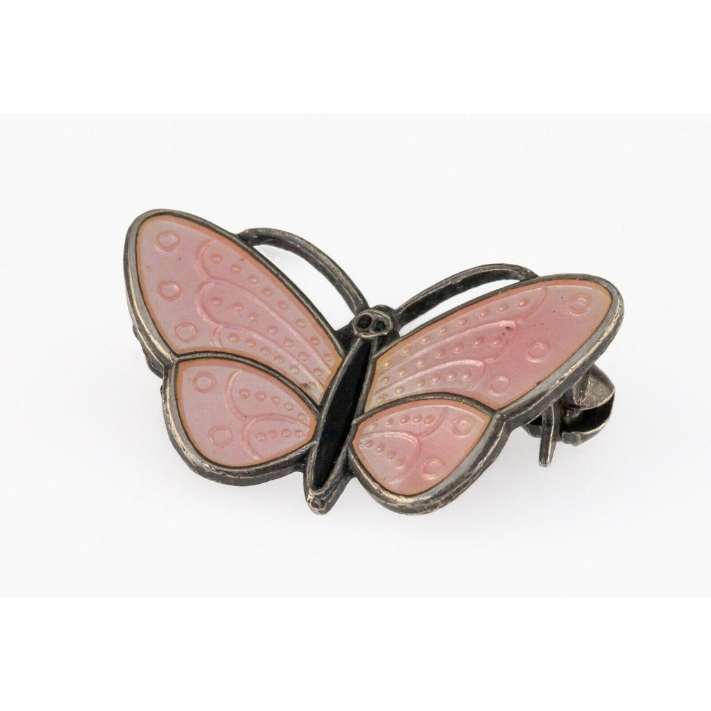 Aksel Holmsen Pink Enamel Butterfly Brooch in Sterling Made in Norway