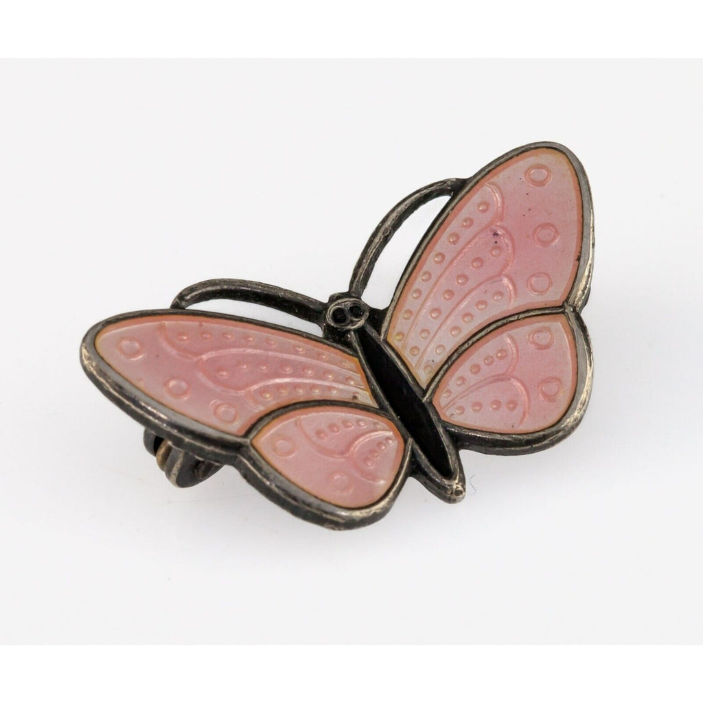 Aksel Holmsen Pink Enamel Butterfly Brooch in Sterling Made in Norway