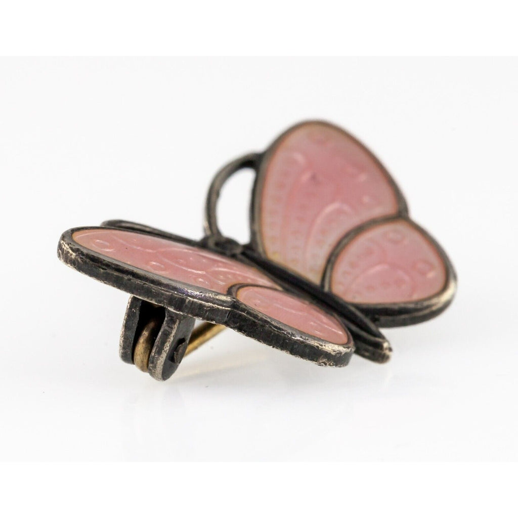 Aksel Holmsen Pink Enamel Butterfly Brooch in Sterling Made in Norway