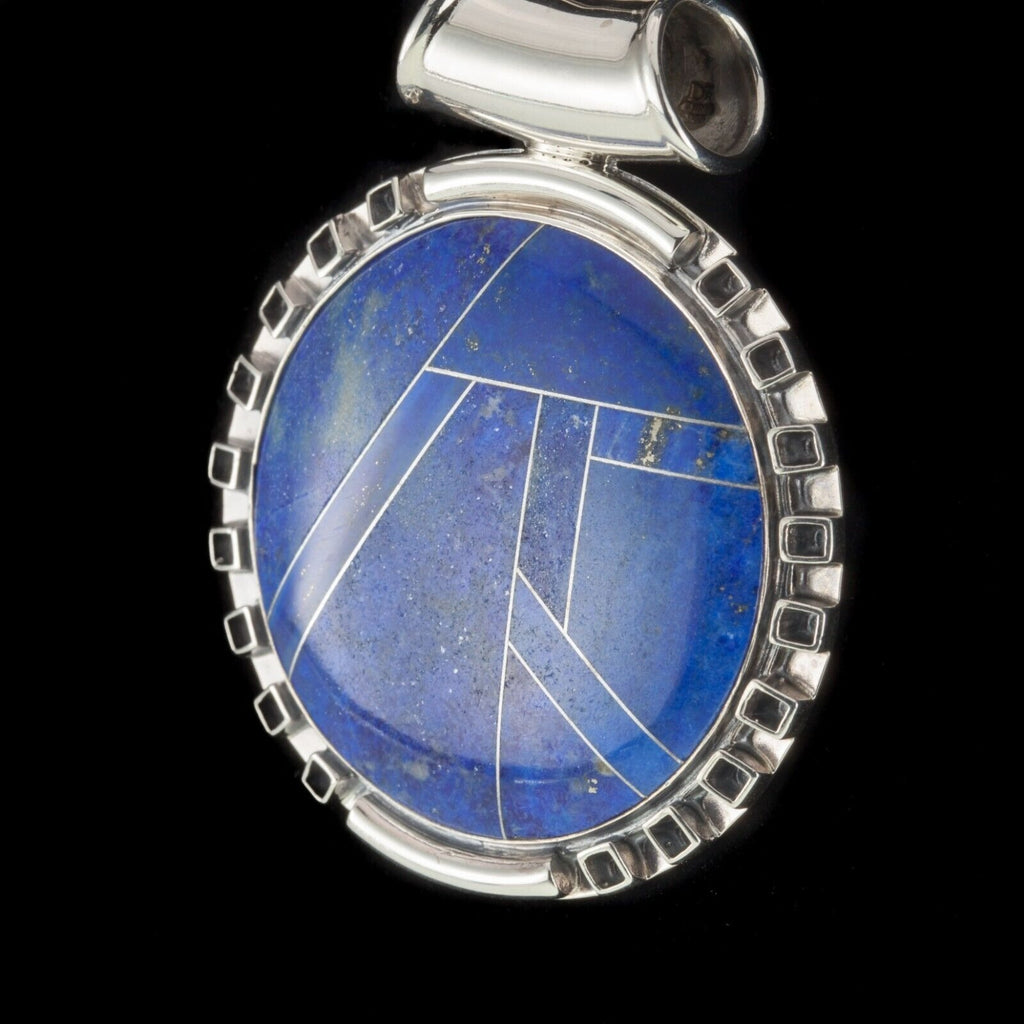 Sterling Silver Lapis Lazuli Inlay Round Slider Pendant 22.1g