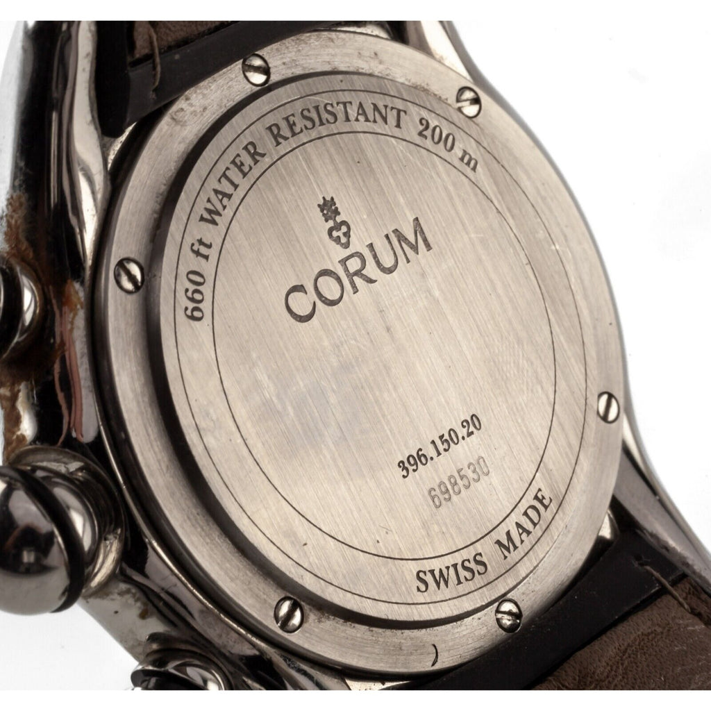 Corum Stainless Steel Chrono Bubble Quartz Men's Watch Leather Band 396.150.20