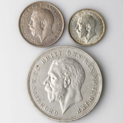 Great Britain George V Coins Lot (XF-AU) 1918 Shilling 1926 Sixpence 1935 Crown