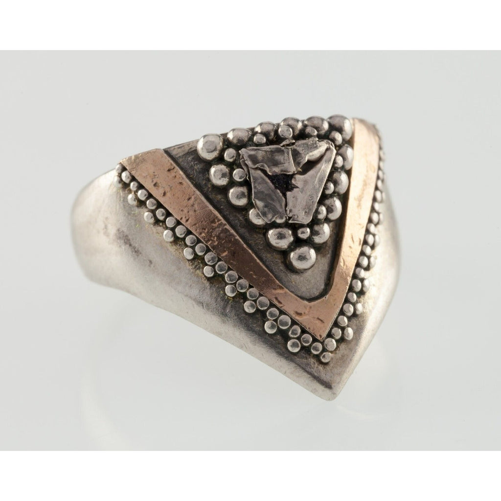 Artisan Sterling Silver Band Ring with a Rose Gold Tone Accent Size 5