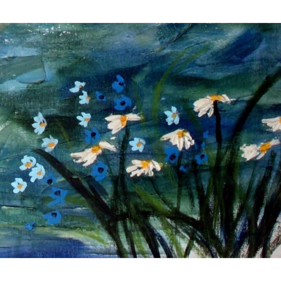 Lynne Heffner: Untitled - Stream with Flowers Oil Painting 1965 SIgned