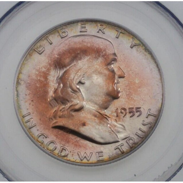 1955 50C Silver Franklin Half Dollar Proof Graded by PCGS as PF67! Nice Toning!