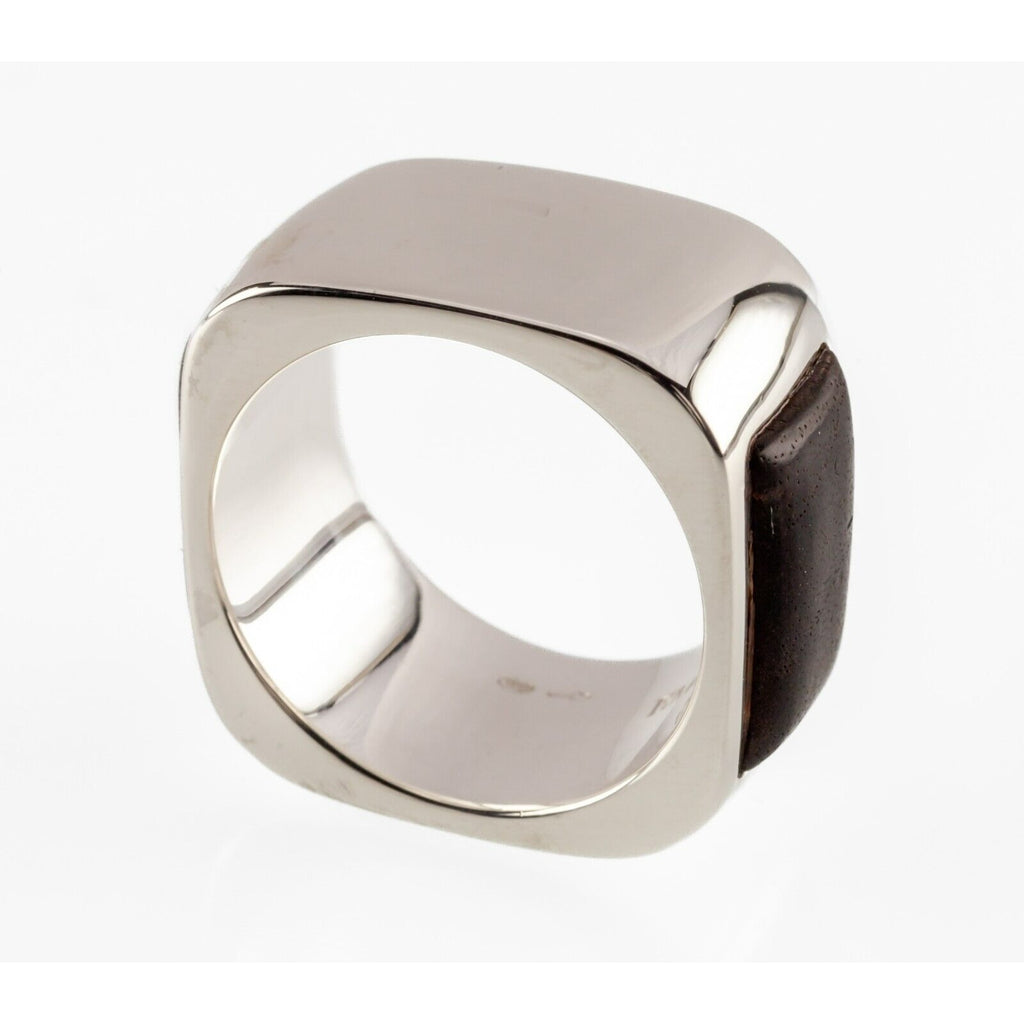 Emporio Armani Sterling Silver Heavy Square Onyx Band Ring Size 10.75
