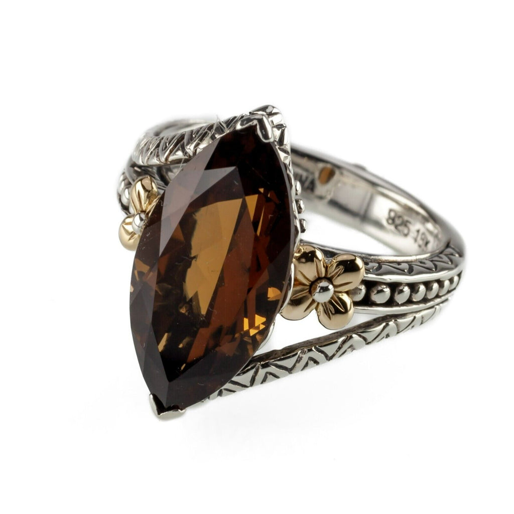 Barbara Bixby Sterling Silver Marquise Smoky Quartz Ring 18k Gold Accents Sz 8