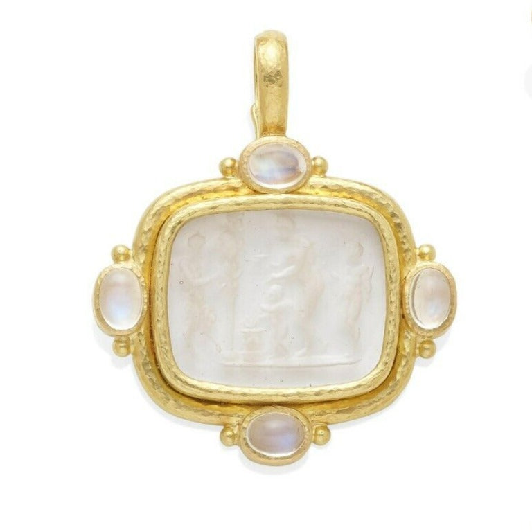 Elizabeth Locke 19k Mother of Pearl, Moonstone, Venetian Glass Pendant  24g