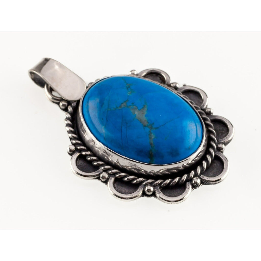 Sterling Silver Turquoise Cabochon Pendant Nice Blue Color!