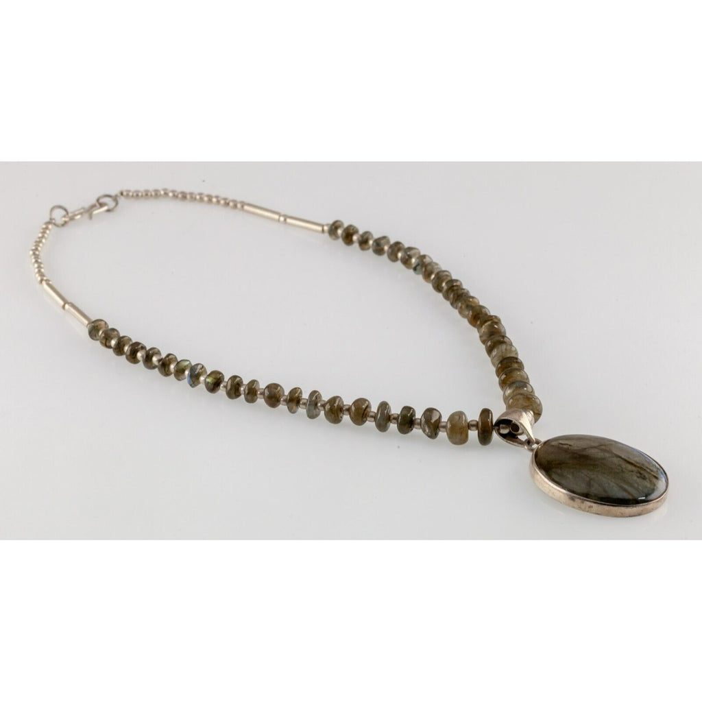 Sterling Silver Laboradorite Pendant and Bead Necklace Unique!