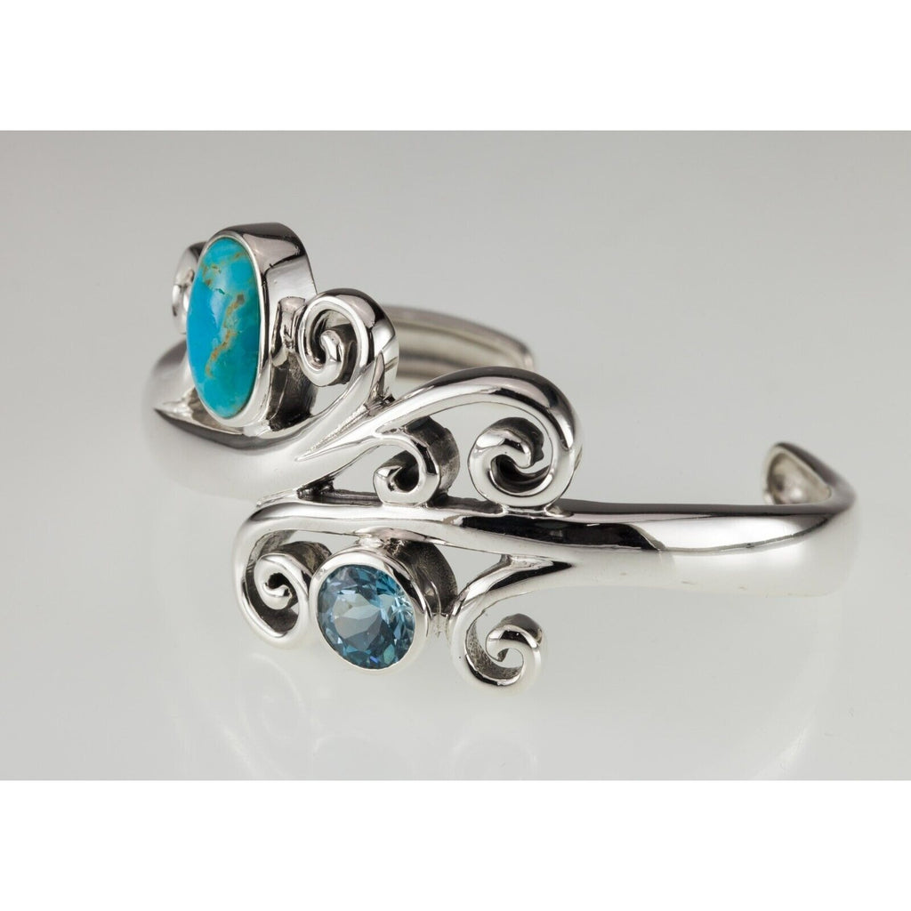 NK Turquoise and Blue Spinel Sterling Silver Cuff Bracelet 41.8g