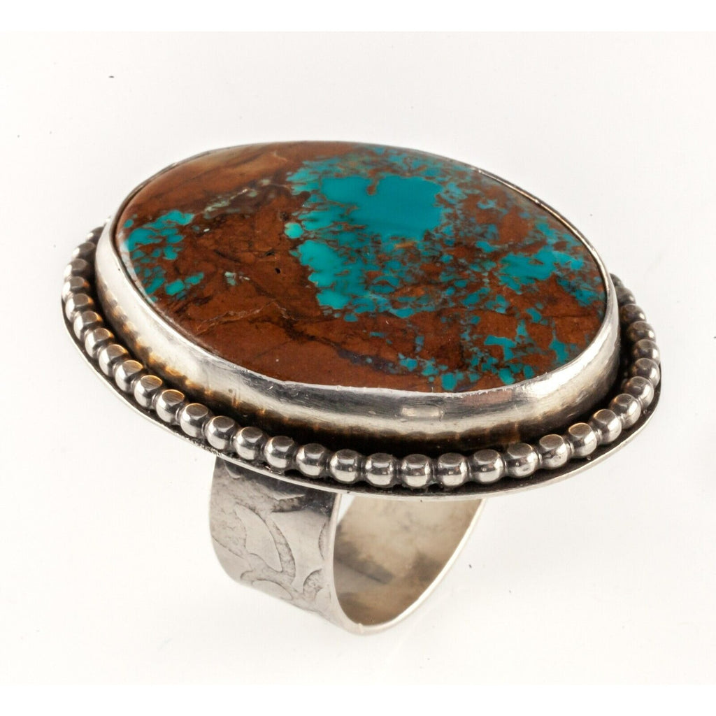 Egyptian Turquoise Oval Sterling Silver Ring Sz 9.75