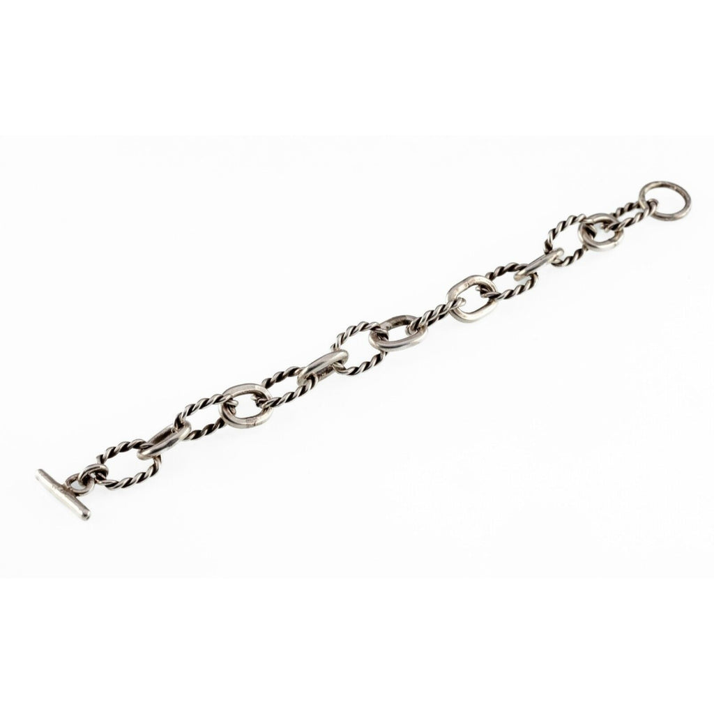 Sterling Silver Alternating Link Toggle Bracelet 7.5" Long
