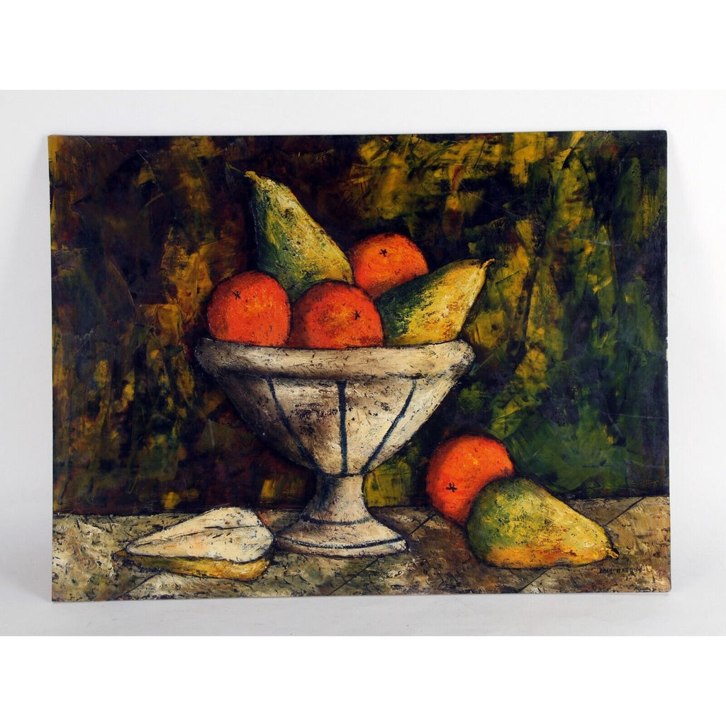 "Bowl of Fruit" by J. Marque, Still Life, Oil Painting on Board, 18x24