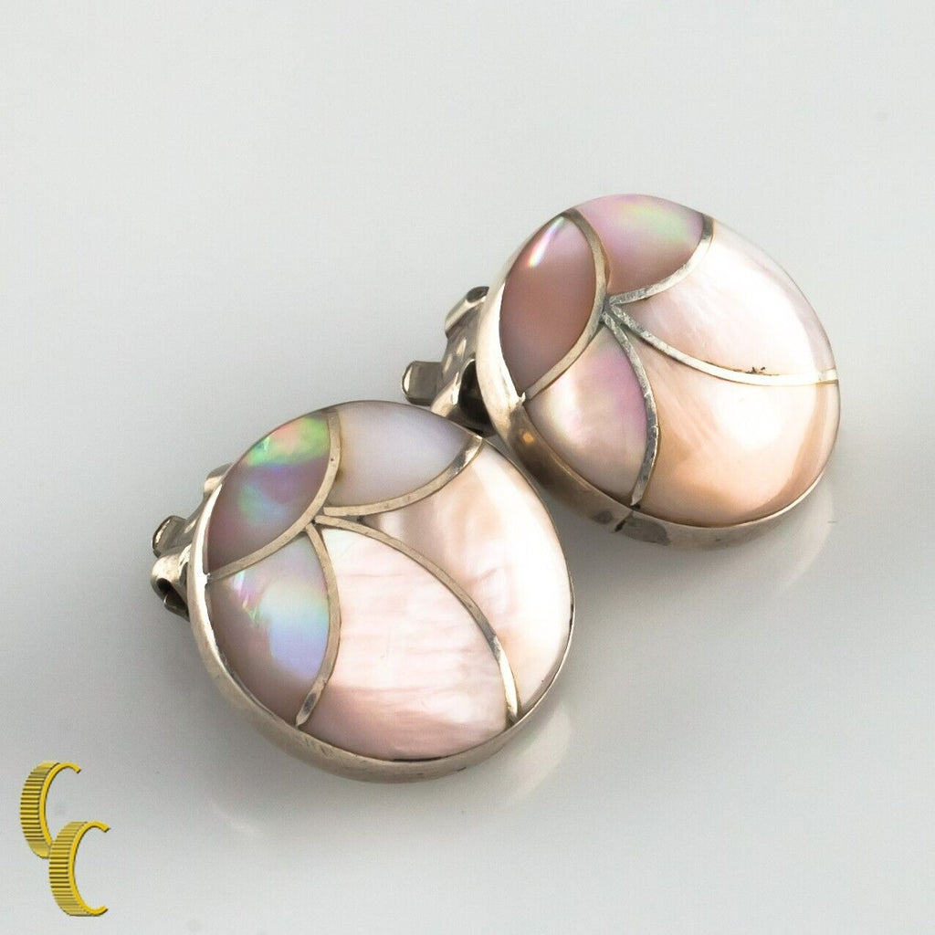 Sterling Silver Mother-of-Pearl Inlay Clip-On Earrings Beautiful!