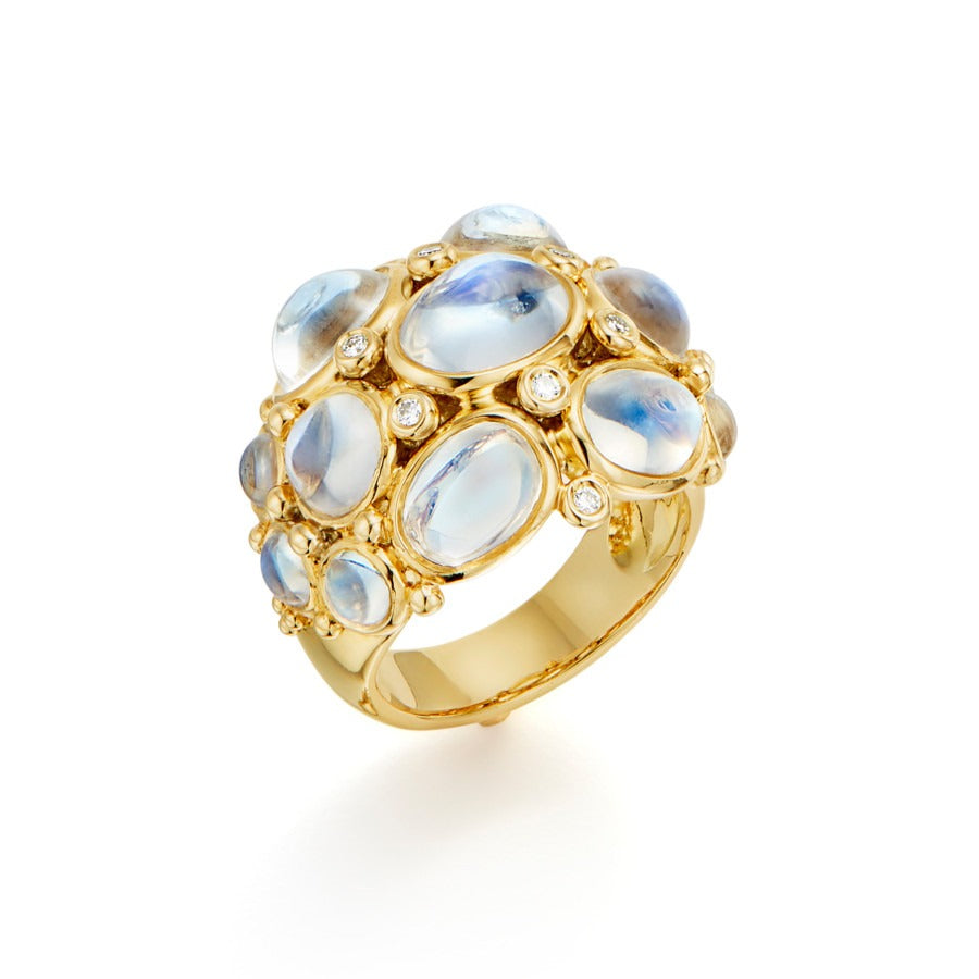 Temple St. Clair 18k Yellow Gold Moonstone Diamond Bombe Ring Size 6.75