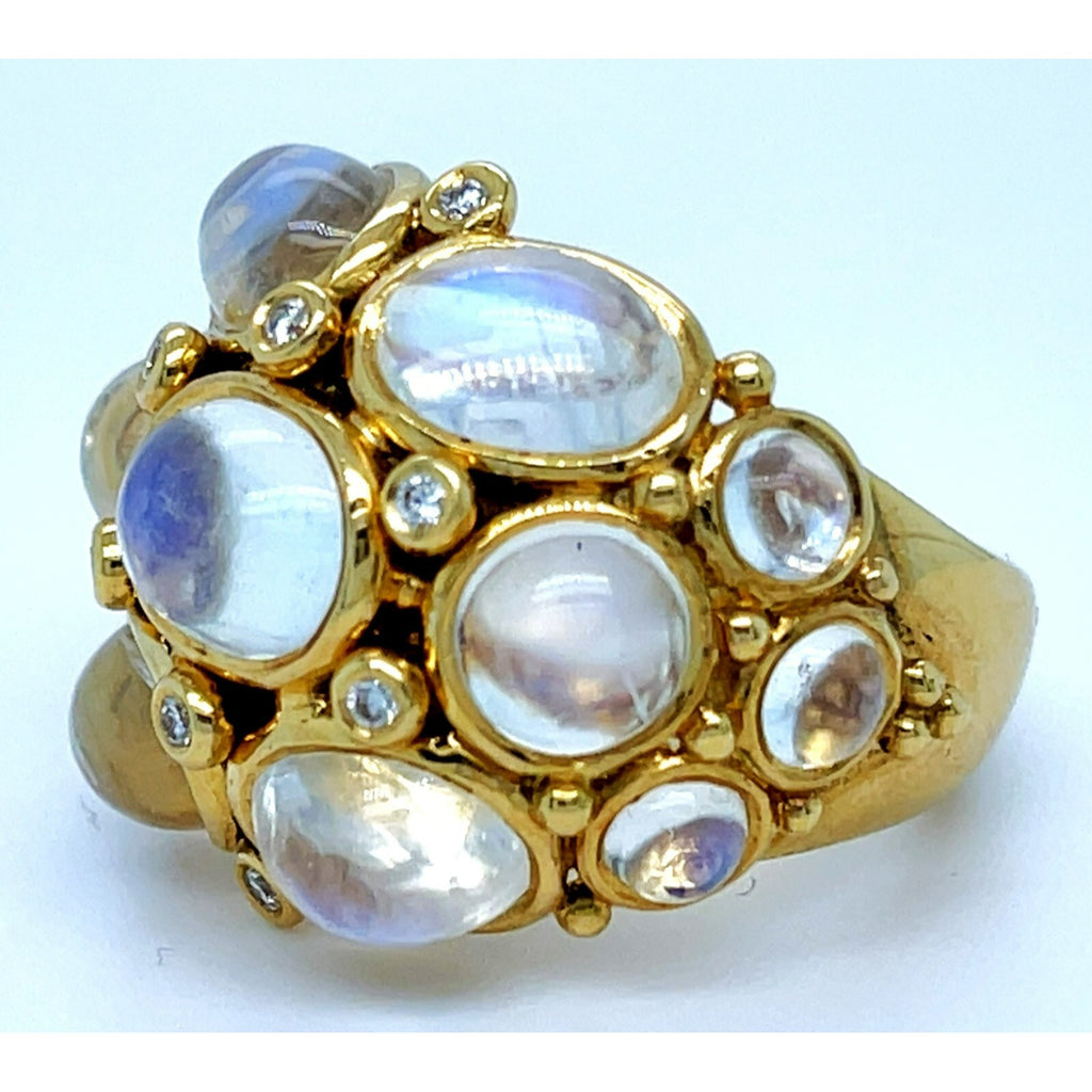 Temple St. Clair 18k Yellow Gold Moonstone Diamond Bombe Ring Size 6.75