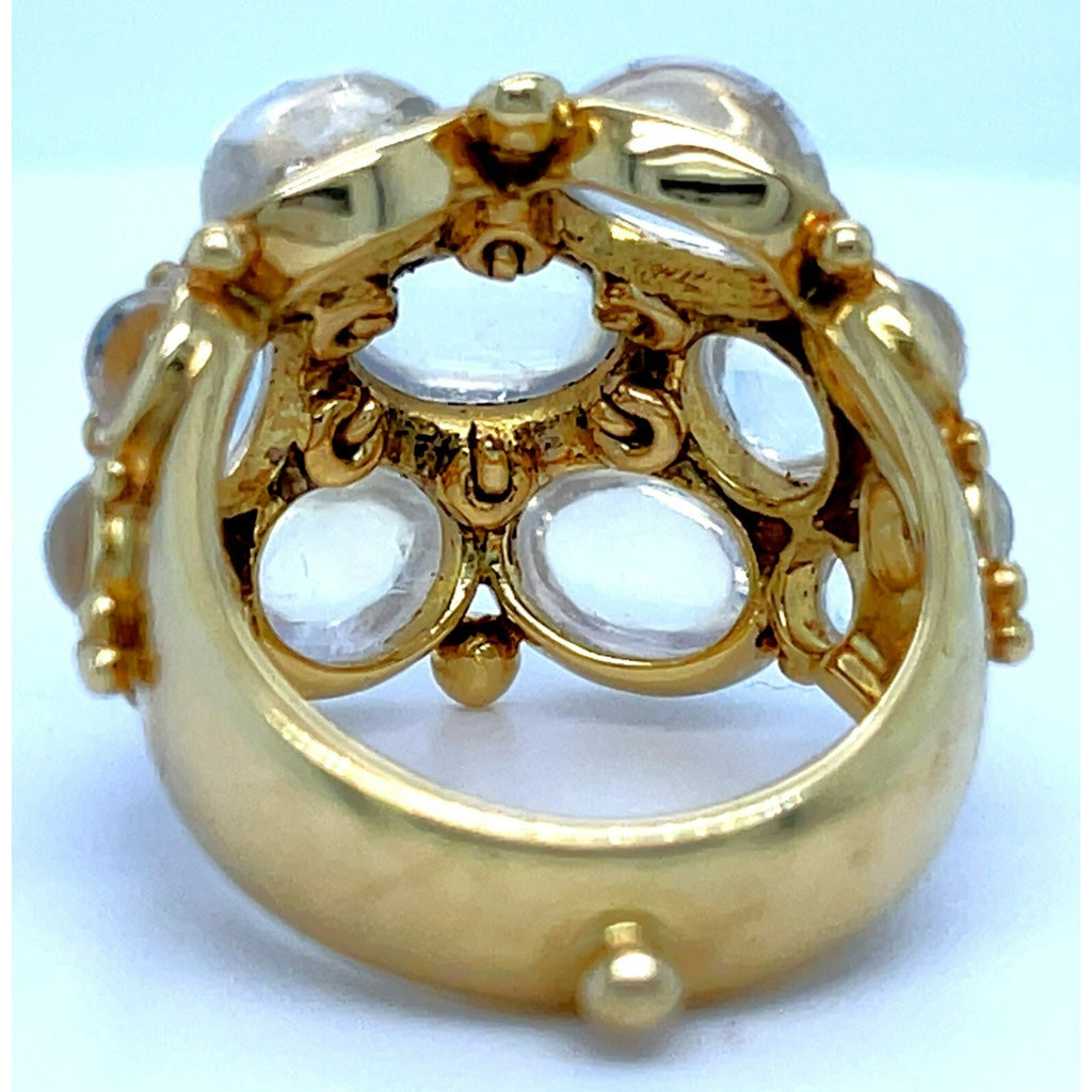 Temple St. Clair 18k Yellow Gold Moonstone Diamond Bombe Ring Size 6.75