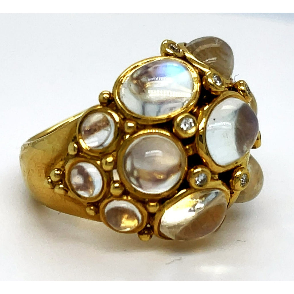 Temple St. Clair 18k Yellow Gold Moonstone Diamond Bombe Ring Size 6.75